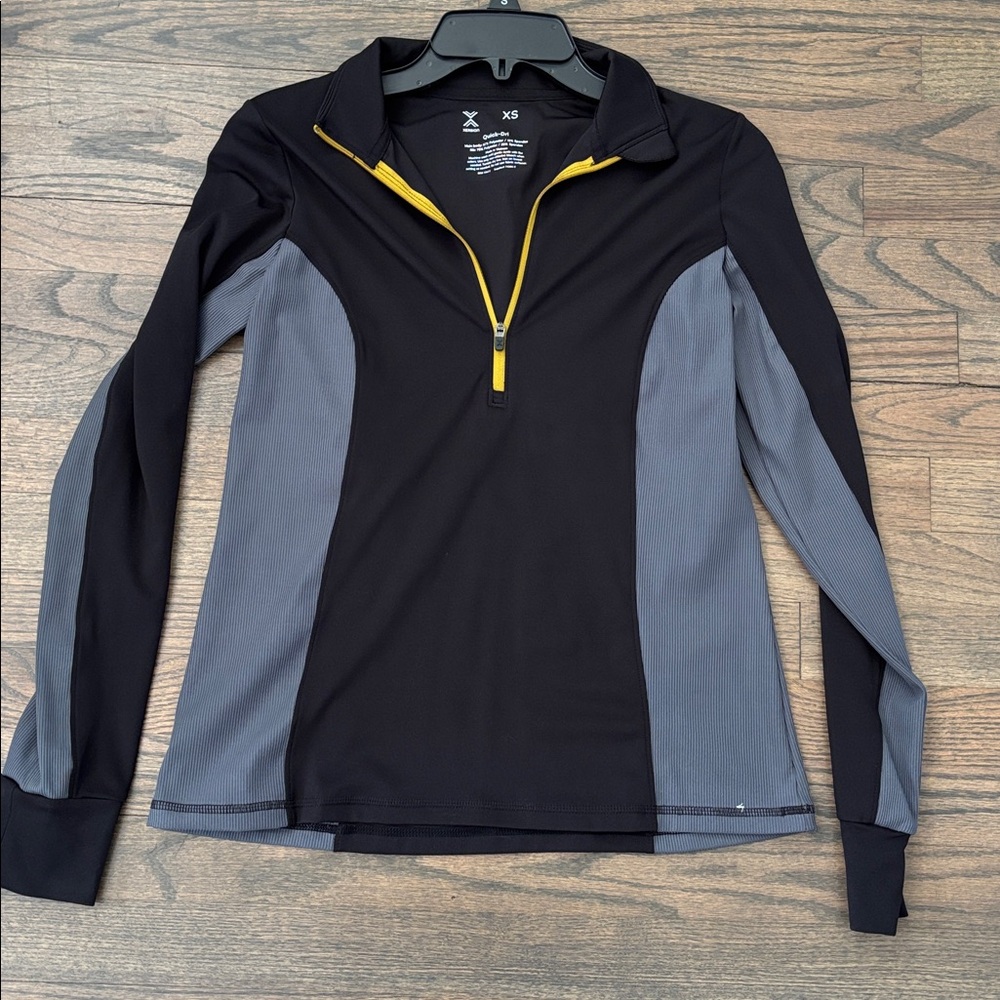 Xersion Black and Gray Long Sleeve Top with Yellow Accent